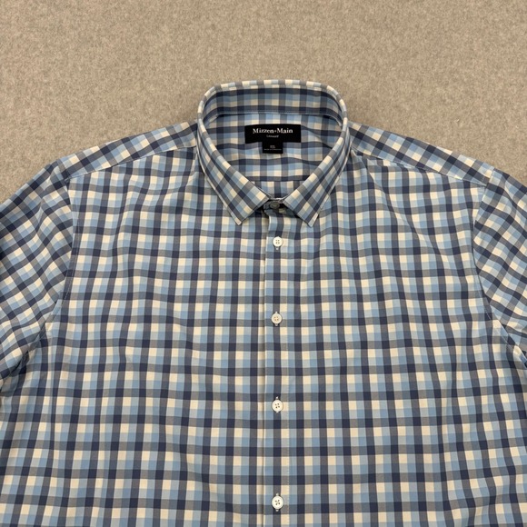 Mizzen+Main Leeward Dress Shirt Mens XXL Blue Gingham Check Trim Fit Stretch - Picture 2 of 11